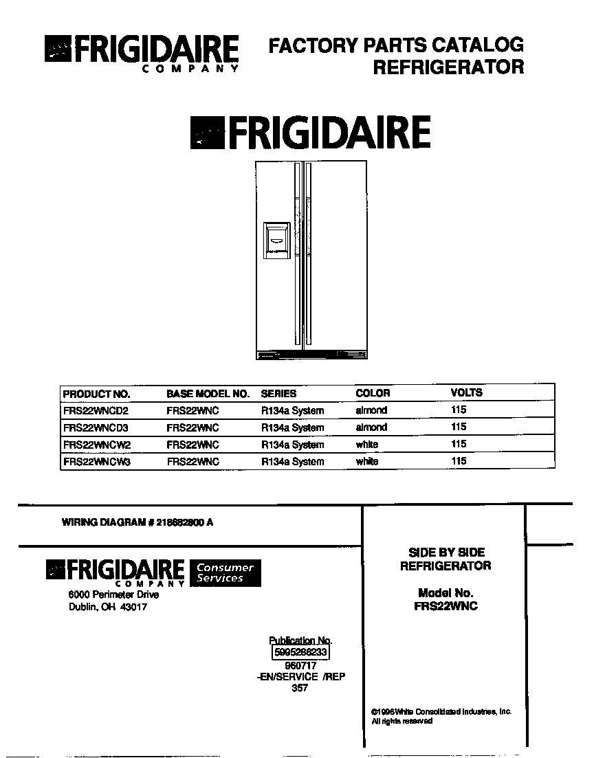 Frigidaire FRS22WNCW2 cover diagram