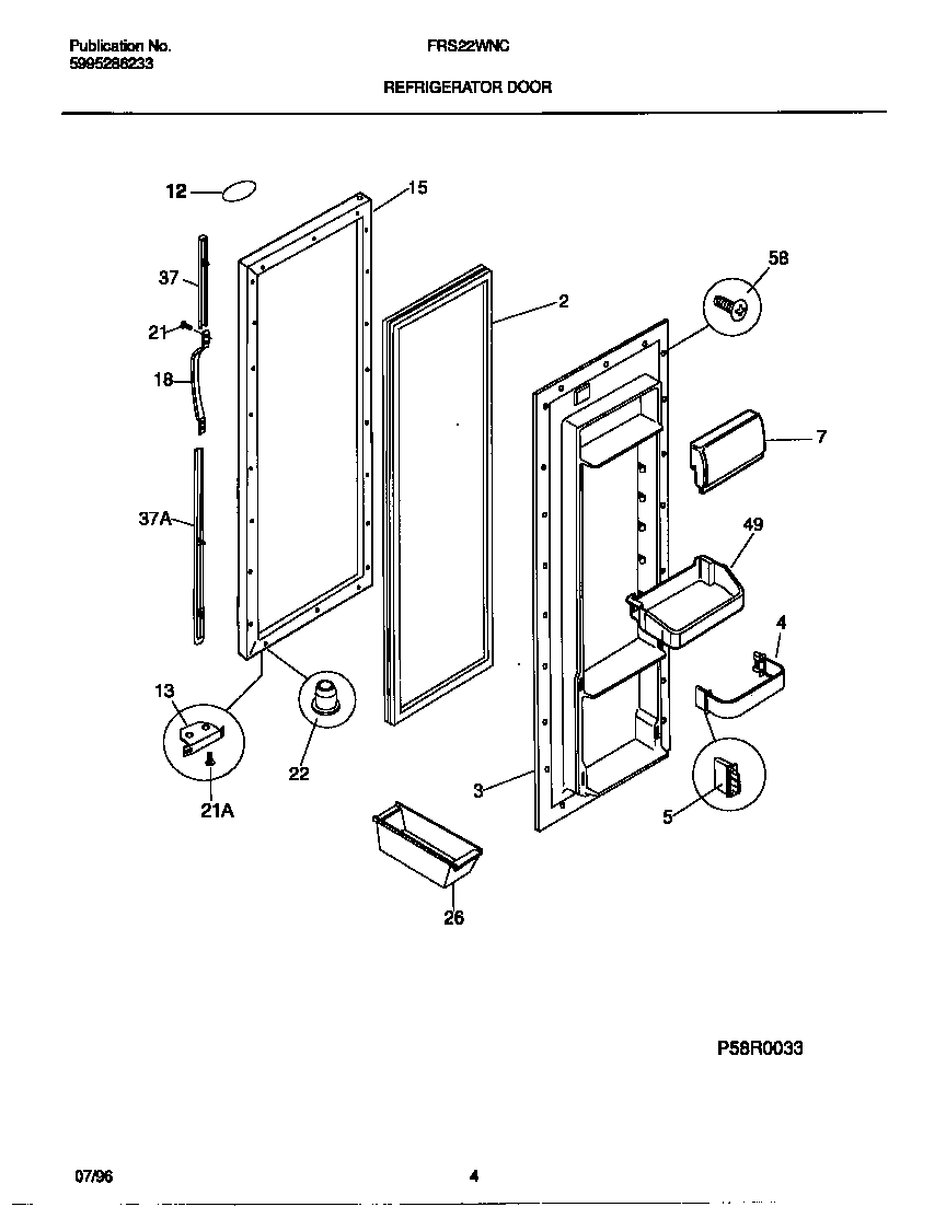 Frigidaire FRS22WNCW2 refrigerator door diagram