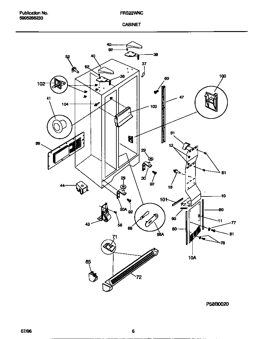 Frigidaire FRS22WNCW2 cabinet diagram