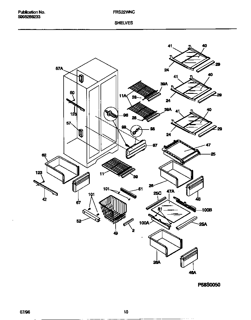 Frigidaire FRS22WNCW2 shelves diagram