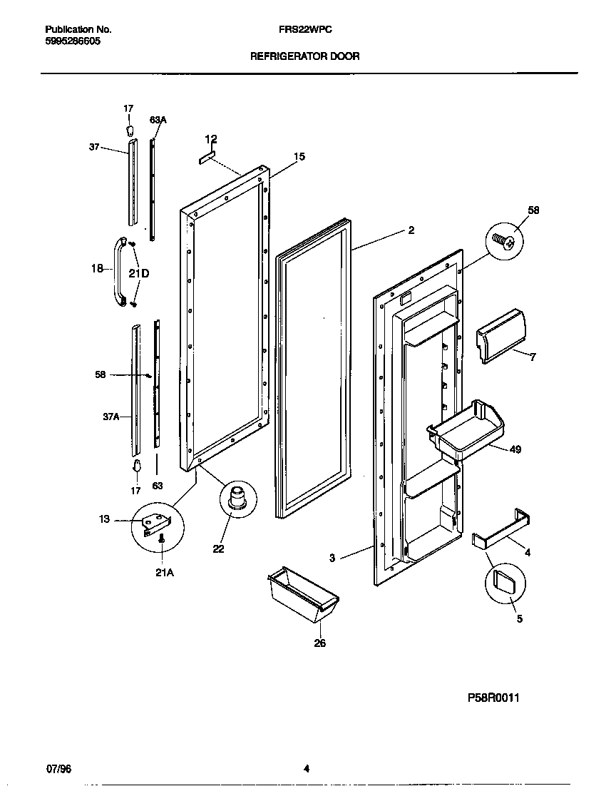 Frigidaire FRS22WPCW2 refrigerator door diagram