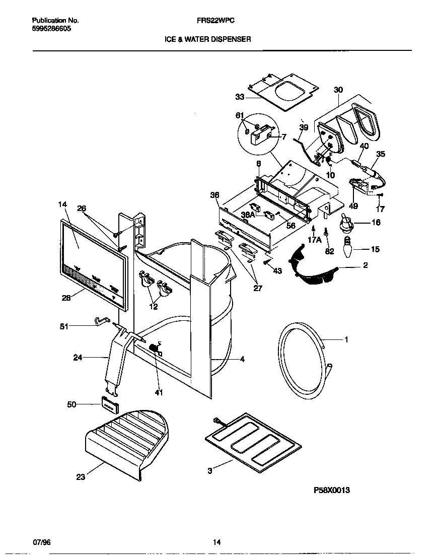 Frigidaire FRS22WPCW2 ice & water dispenser diagram