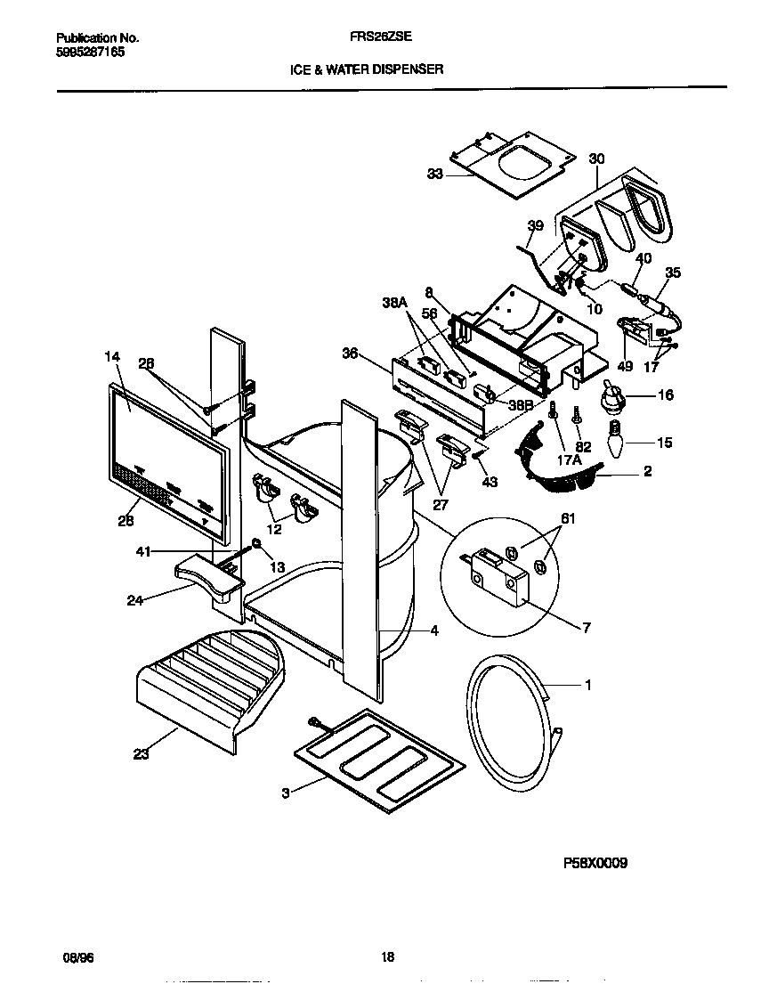 Frigidaire FRS26ZSEB1 ice & water dispenser diagram
