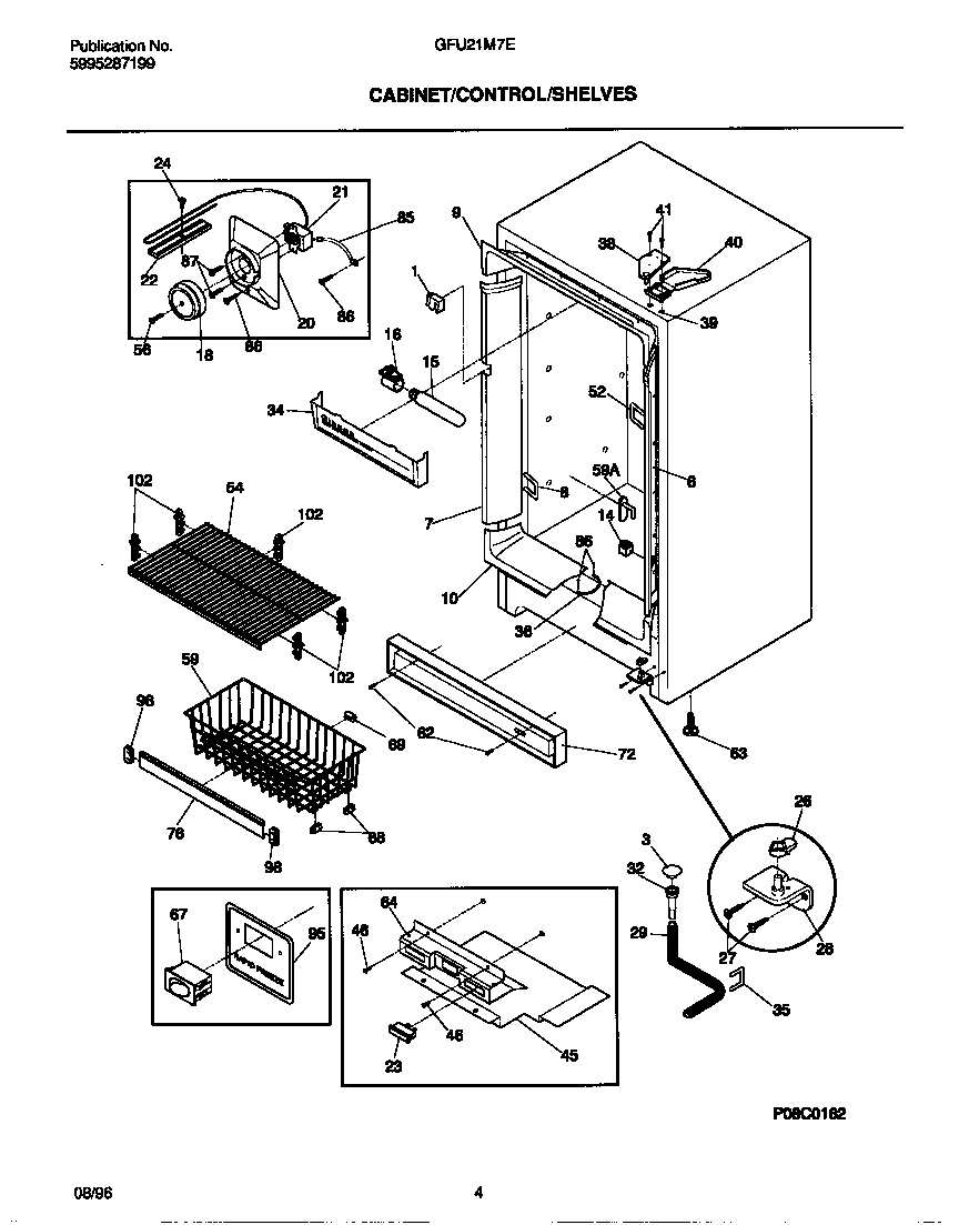 Gibson GFU21M7EW0 cabinet/control/shelves diagram