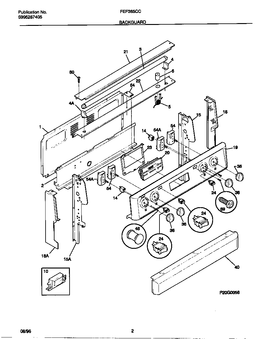 Frigidaire FEF385CCTE backguard diagram
