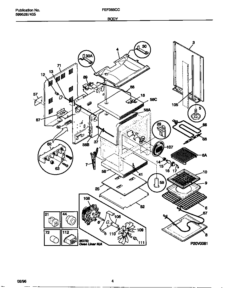 Frigidaire FEF385CCTE body diagram