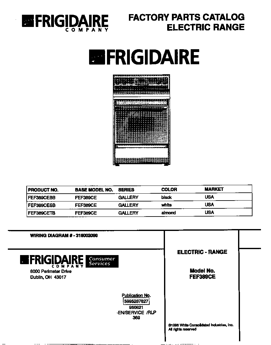 Frigidaire FEF389CESB cover diagram