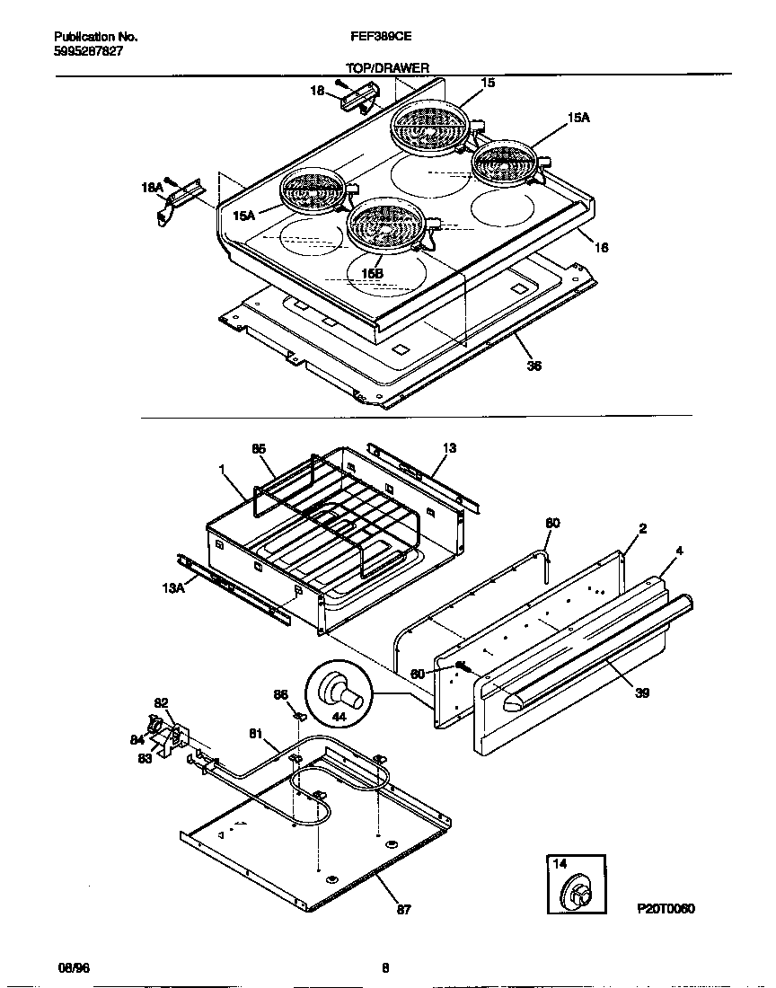 Frigidaire FEF389CESB top/drawer diagram