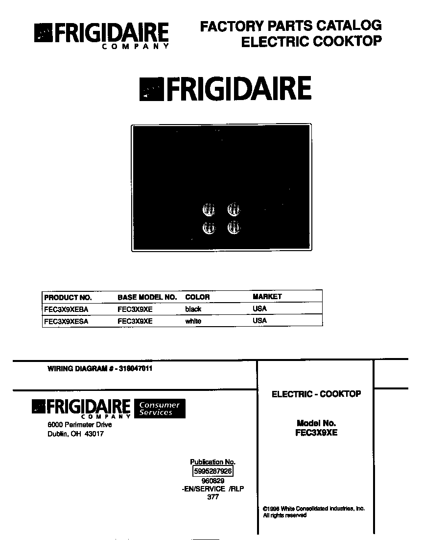 Frigidaire FEC3X9XEBA cover diagram