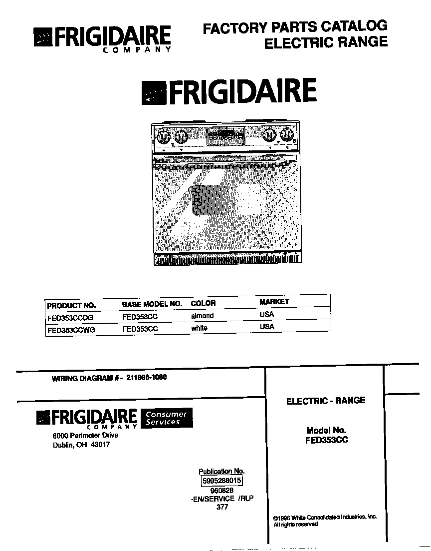Frigidaire FED353CCDG cover diagram