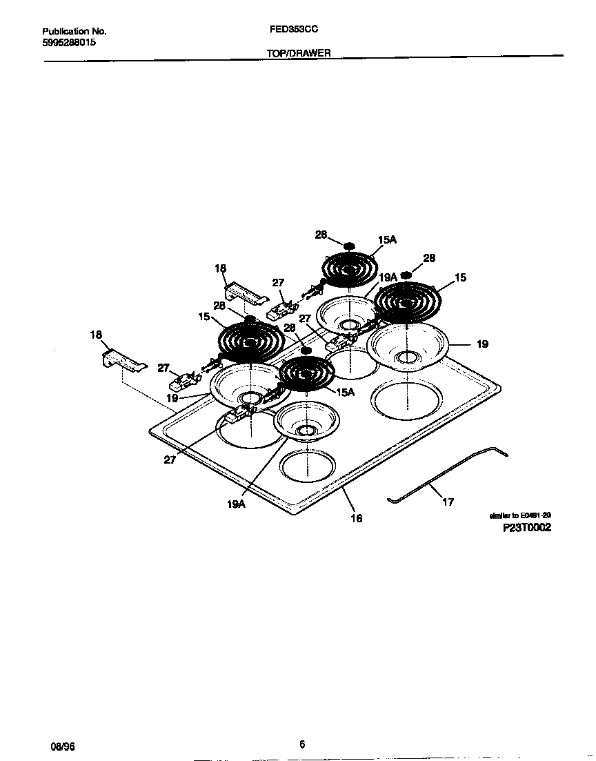 Frigidaire FED353CCDG top/drawer diagram