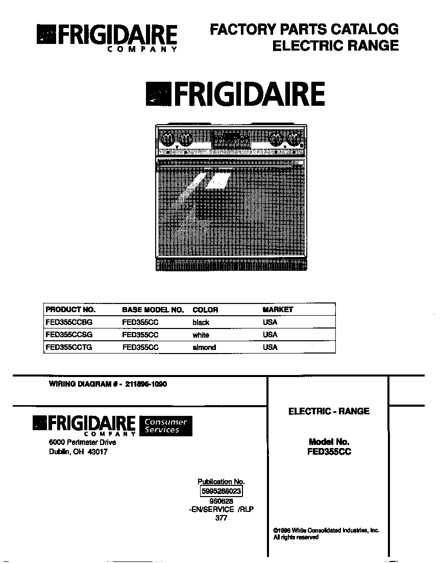 Frigidaire FED355CCSG cover diagram