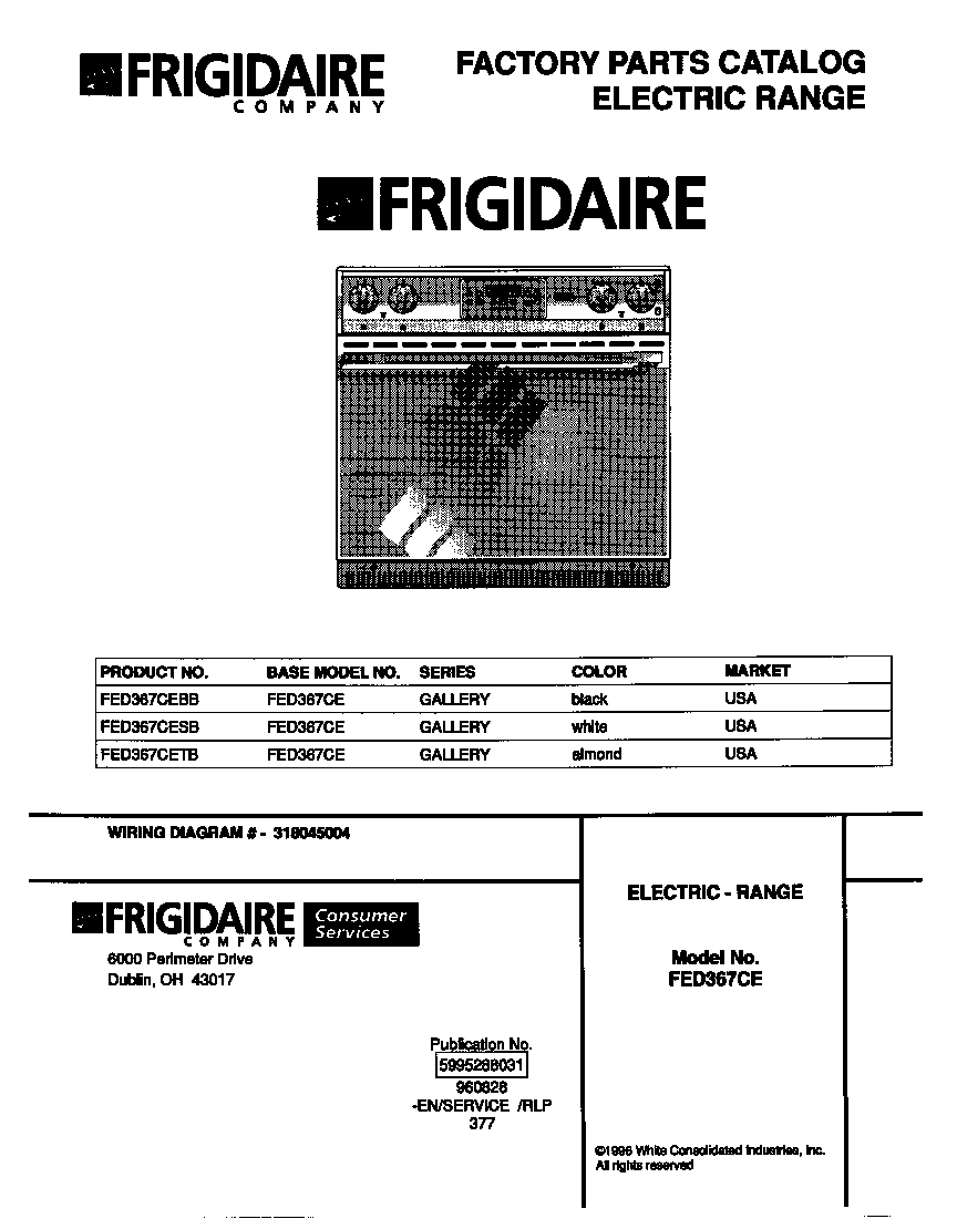 Frigidaire FED367CEBB cover diagram