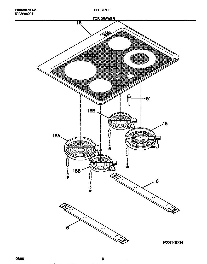 Frigidaire FED367CEBB top/drawer diagram