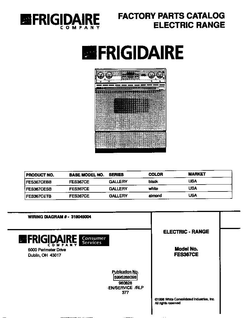 Frigidaire FES367CETB cover diagram