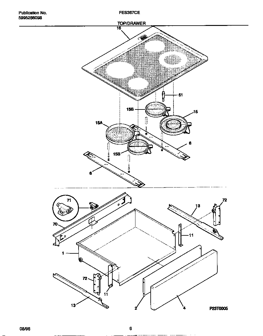 Frigidaire FES367CETB top/drawer diagram