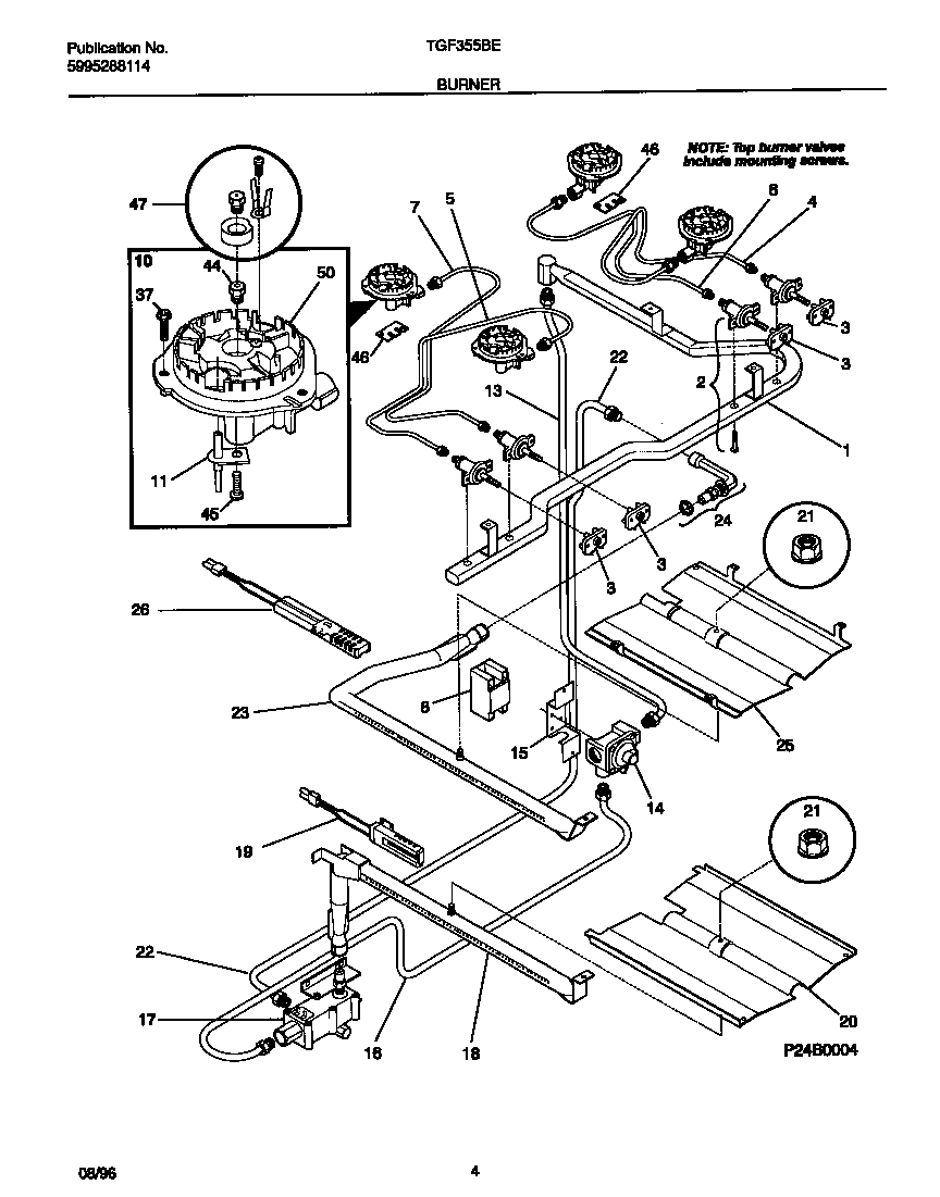 Tappan TGF355BEWA burner diagram