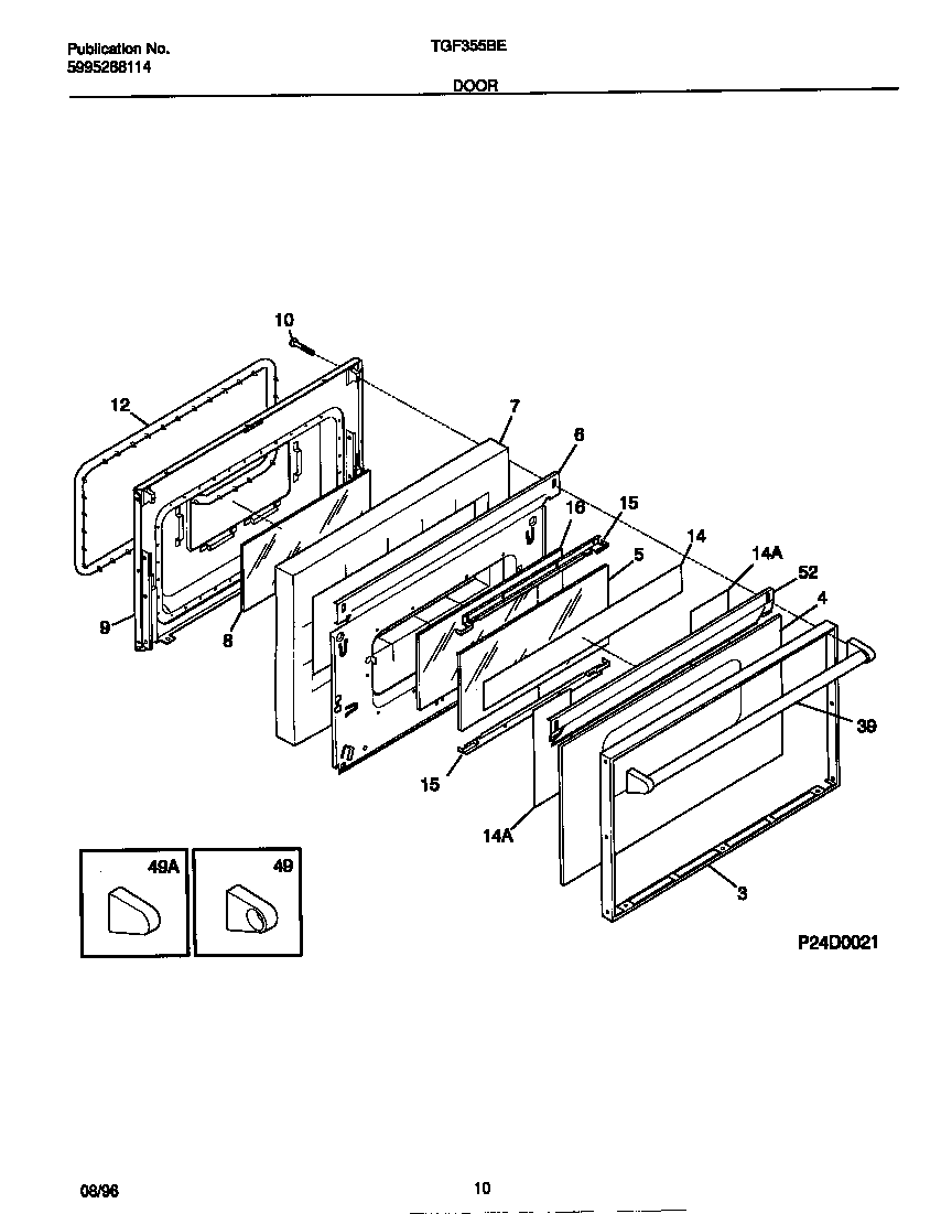 Tappan TGF355BEWA door diagram