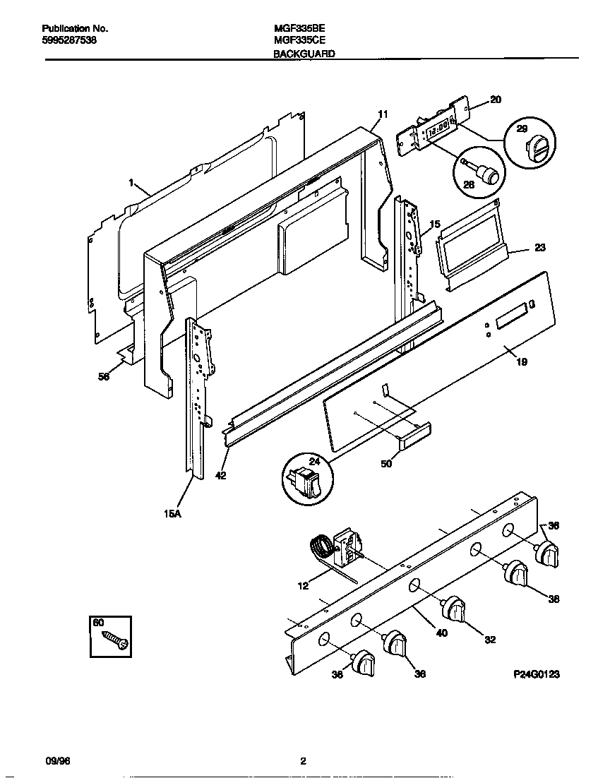 Universal/Multiflex (Frigidaire) MGF335CESA backguard diagram