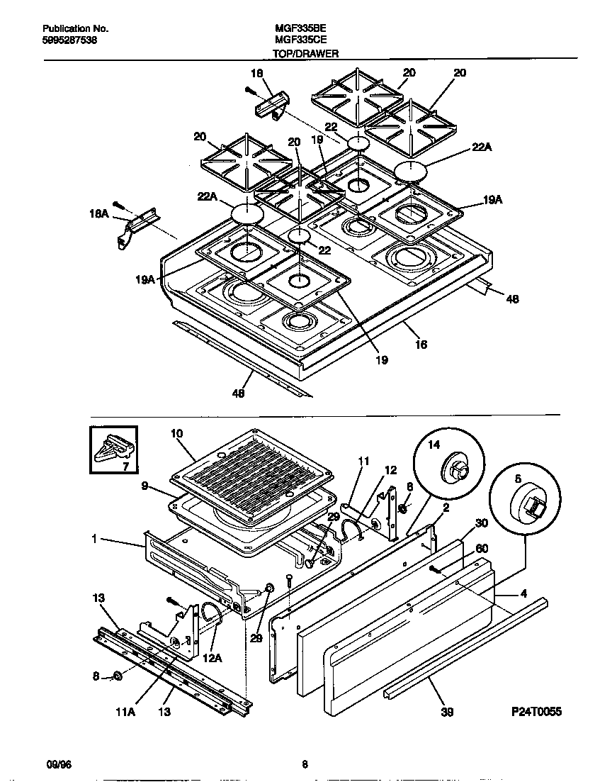 Universal/Multiflex (Frigidaire) MGF335CESA top/drawer diagram