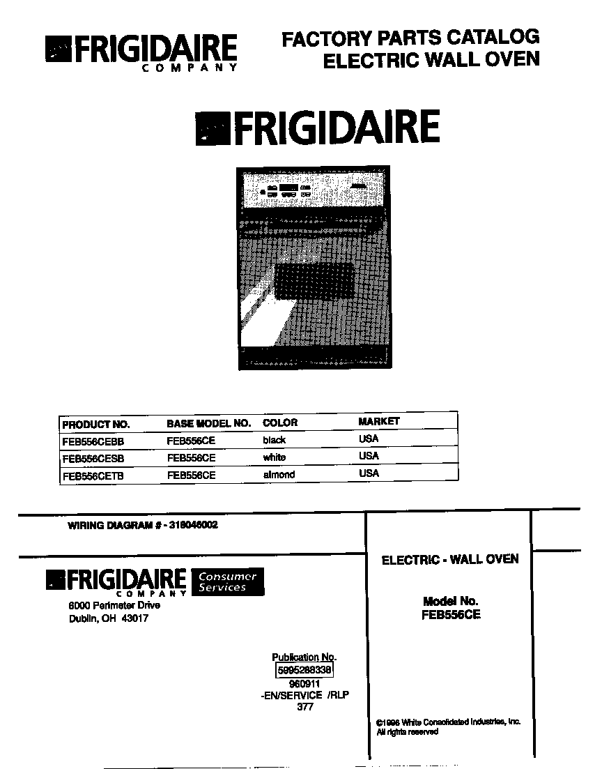 Frigidaire FEB556CESB cover diagram