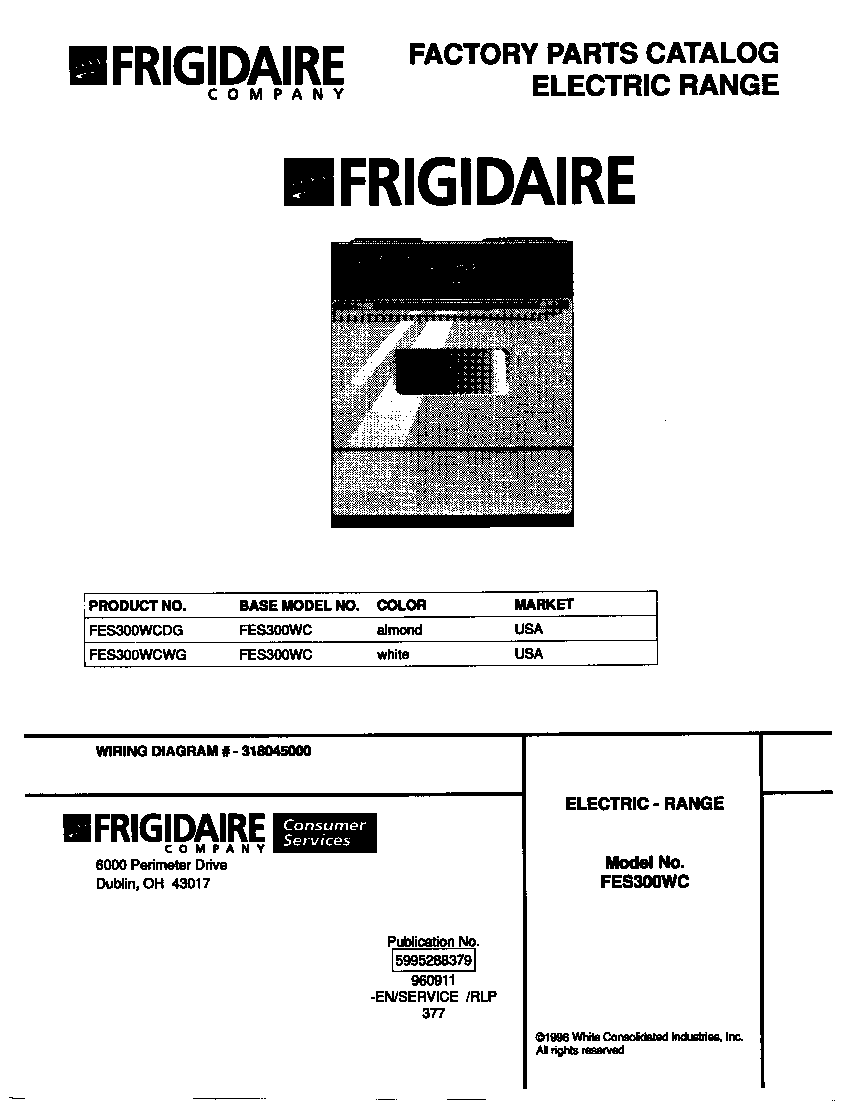 Frigidaire FES300WCDG cover diagram
