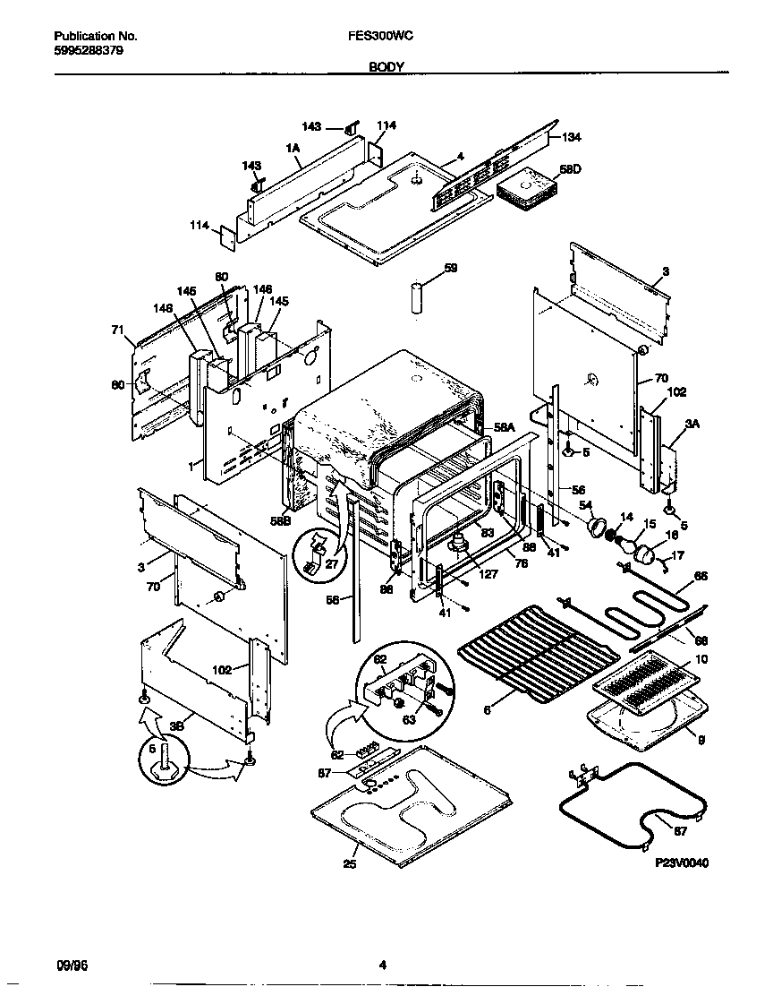 Frigidaire FES300WCDG body diagram