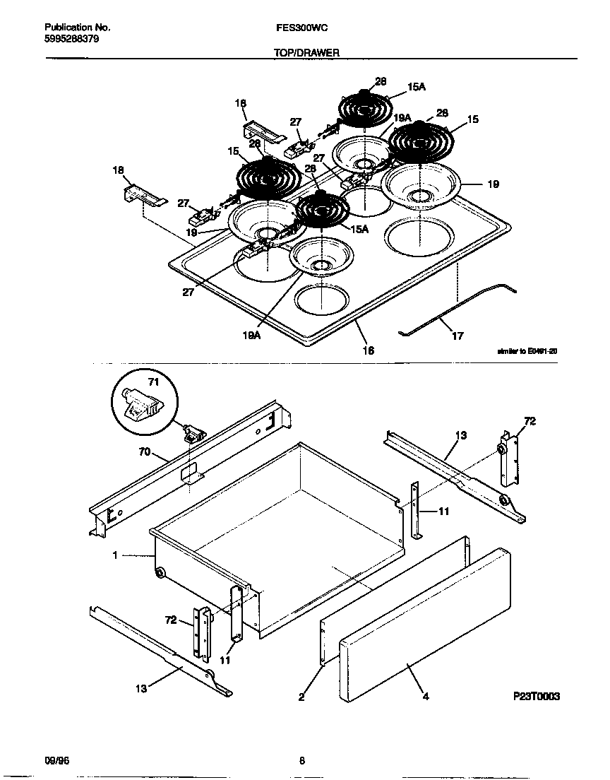 Frigidaire FES300WCDG top/drawer diagram