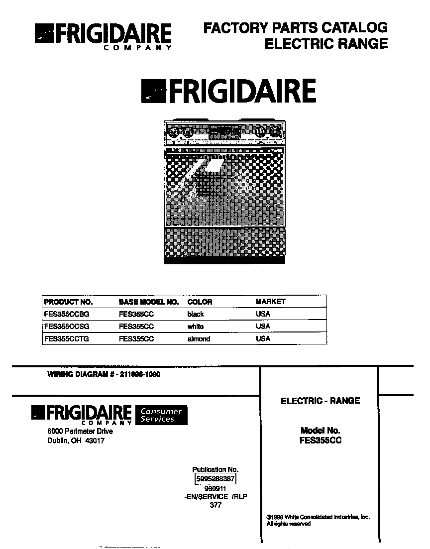 Frigidaire FES355CCBG cover diagram