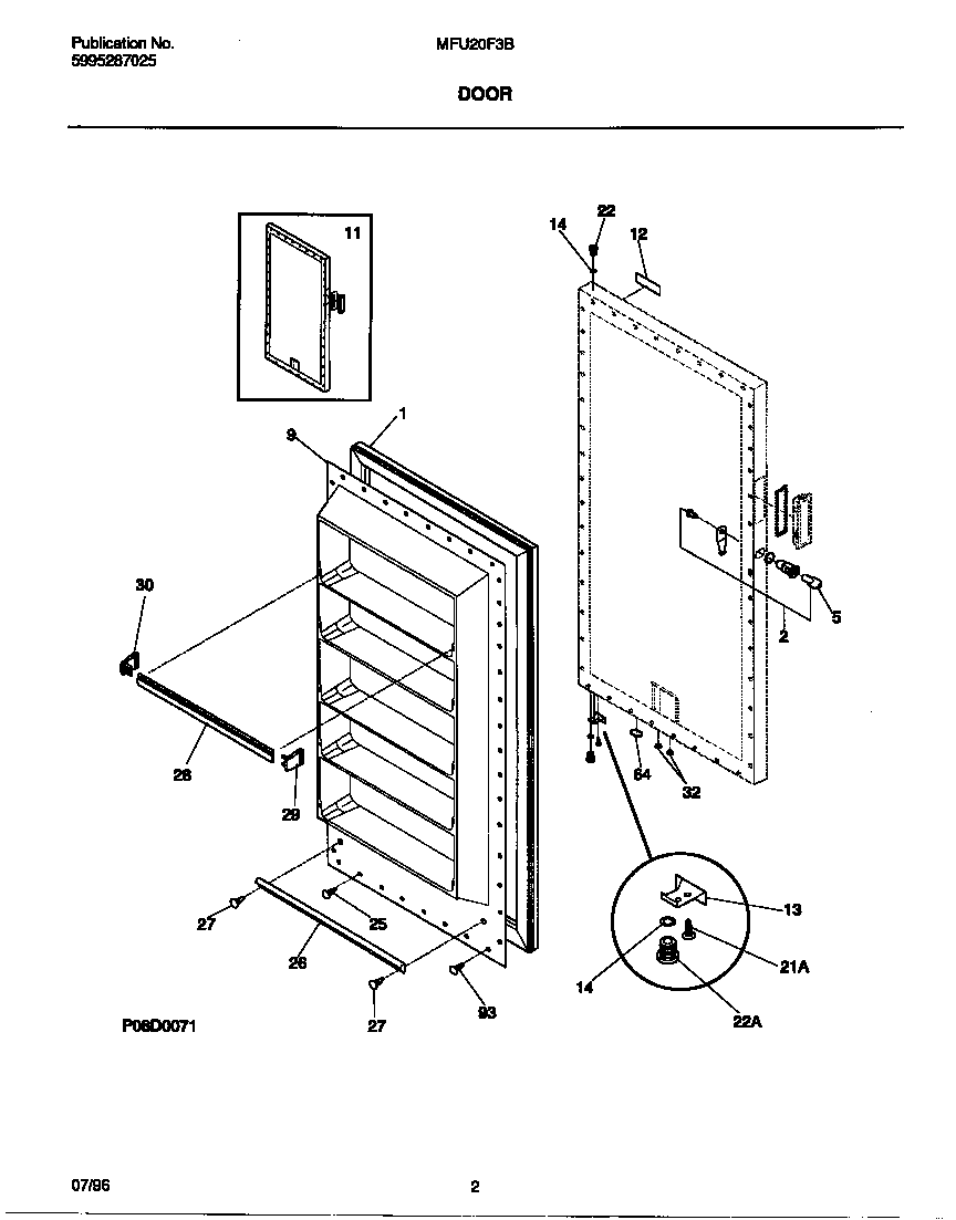 Universal/Multiflex (Frigidaire) MFU20F3BW5 door diagram