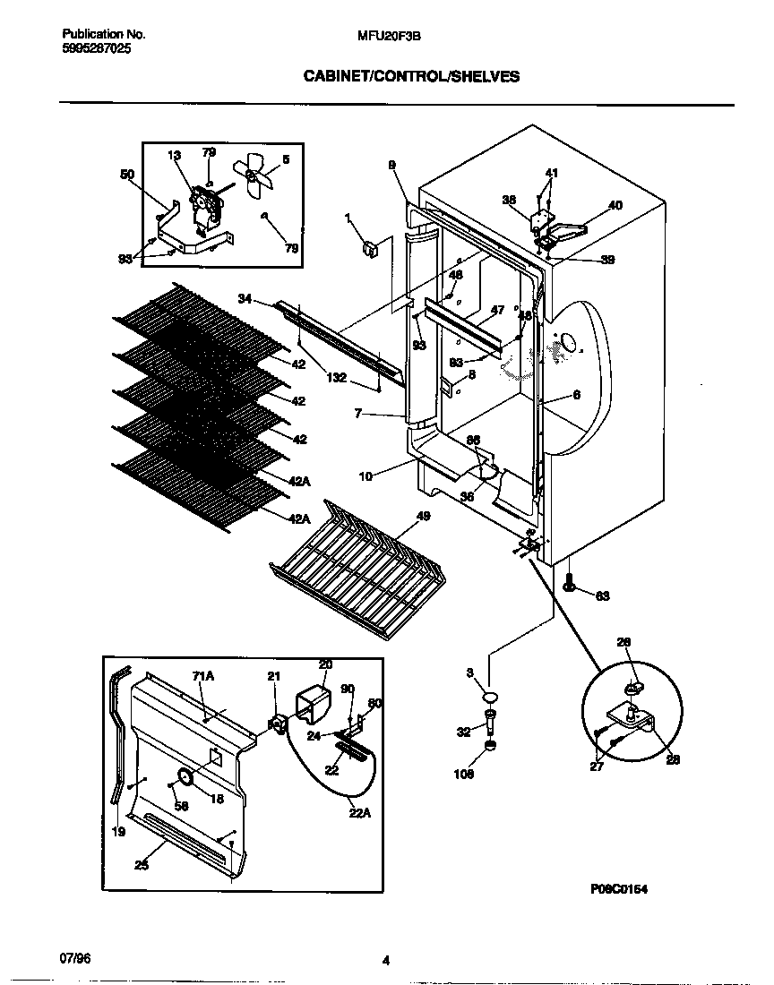 Universal/Multiflex (Frigidaire) MFU20F3BW5 cabinet/controls/shelves diagram