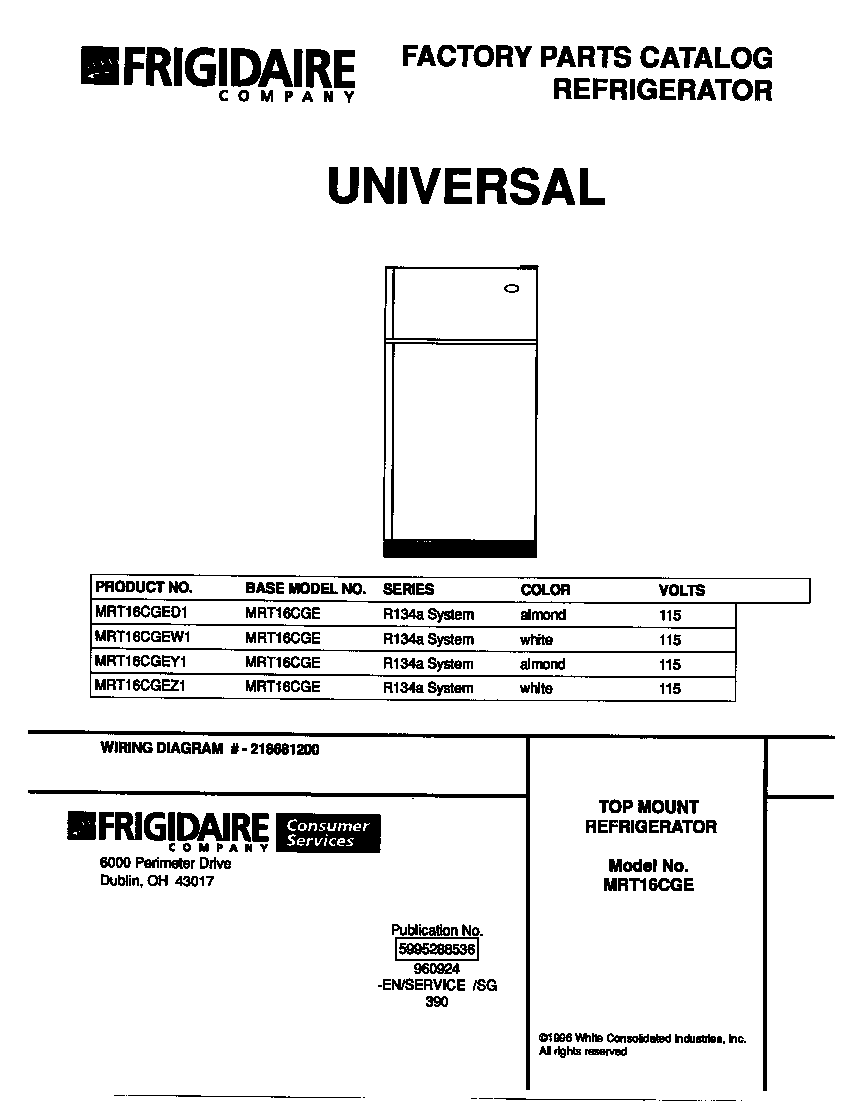 Universal/Multiflex (Frigidaire) MRT16CGEY1 cover diagram