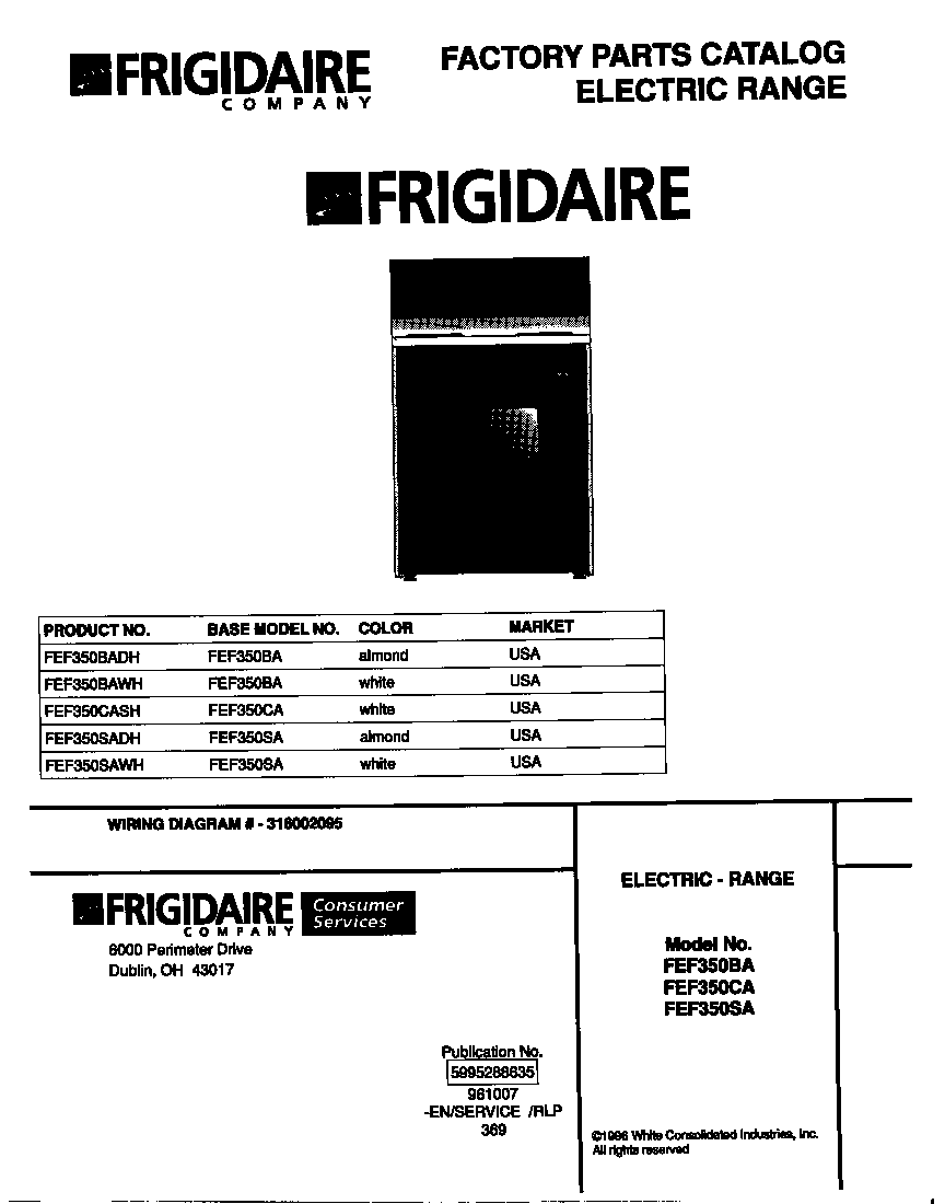 Frigidaire FEF350BAWH cover diagram