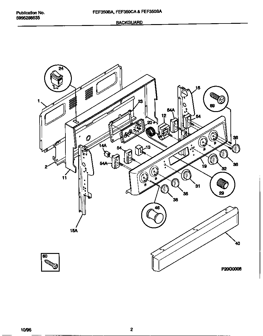 Frigidaire FEF350BAWH backguard diagram