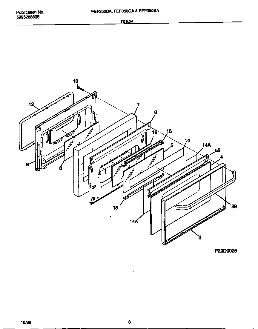 Frigidaire FEF350BAWH door diagram