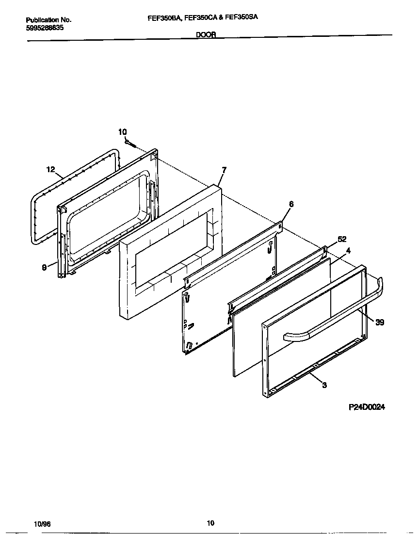 Frigidaire FEF350BAWH door diagram