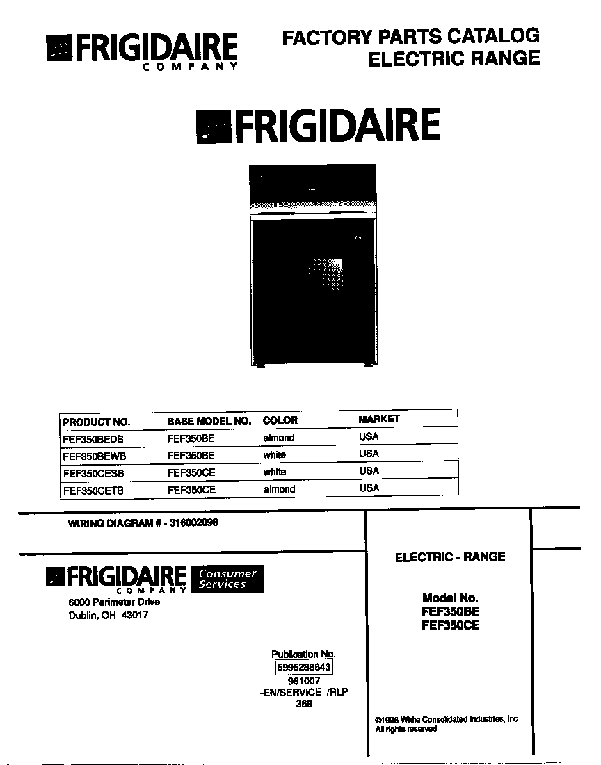 Frigidaire FEF350BEDB cover diagram