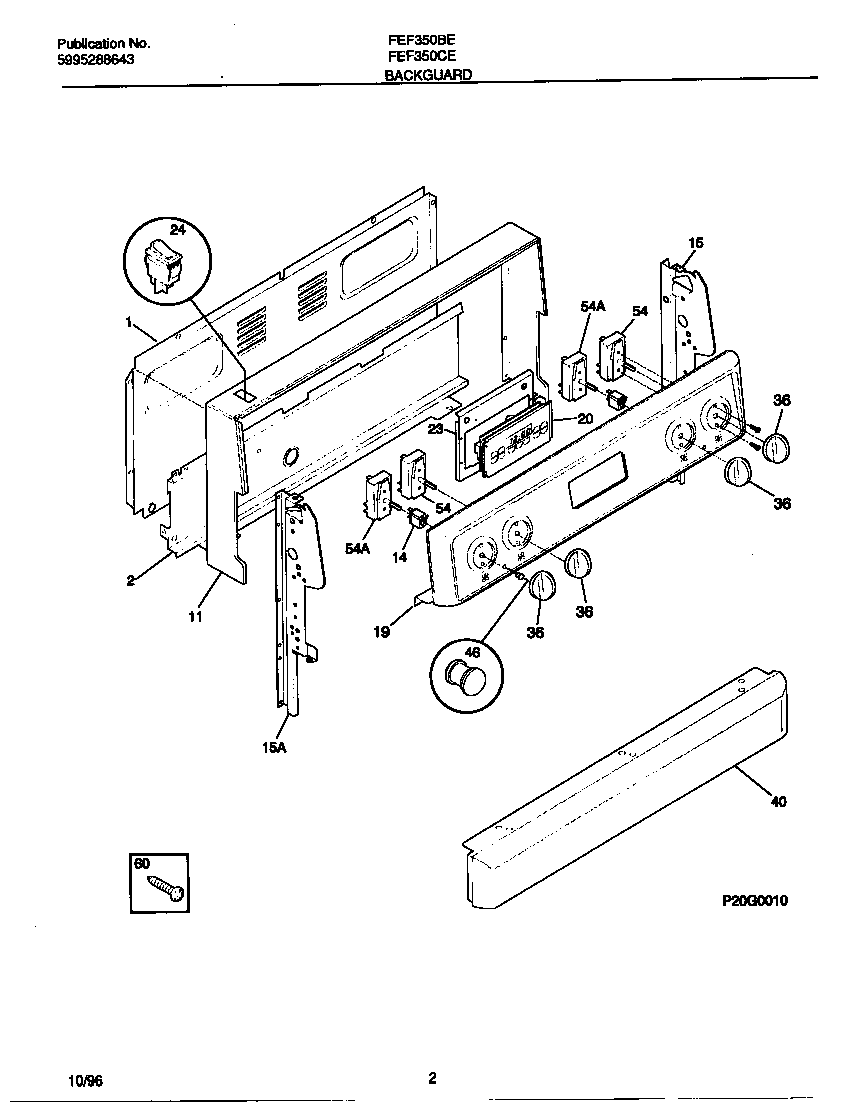 Frigidaire FEF350BEDB backguard diagram