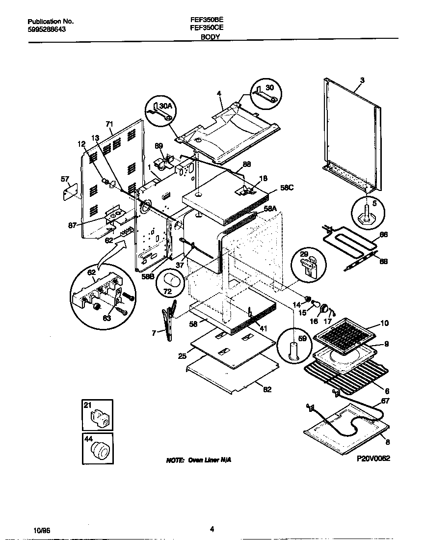 Frigidaire FEF350BEDB body diagram