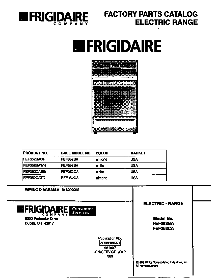 Frigidaire FEF352BADH cover diagram