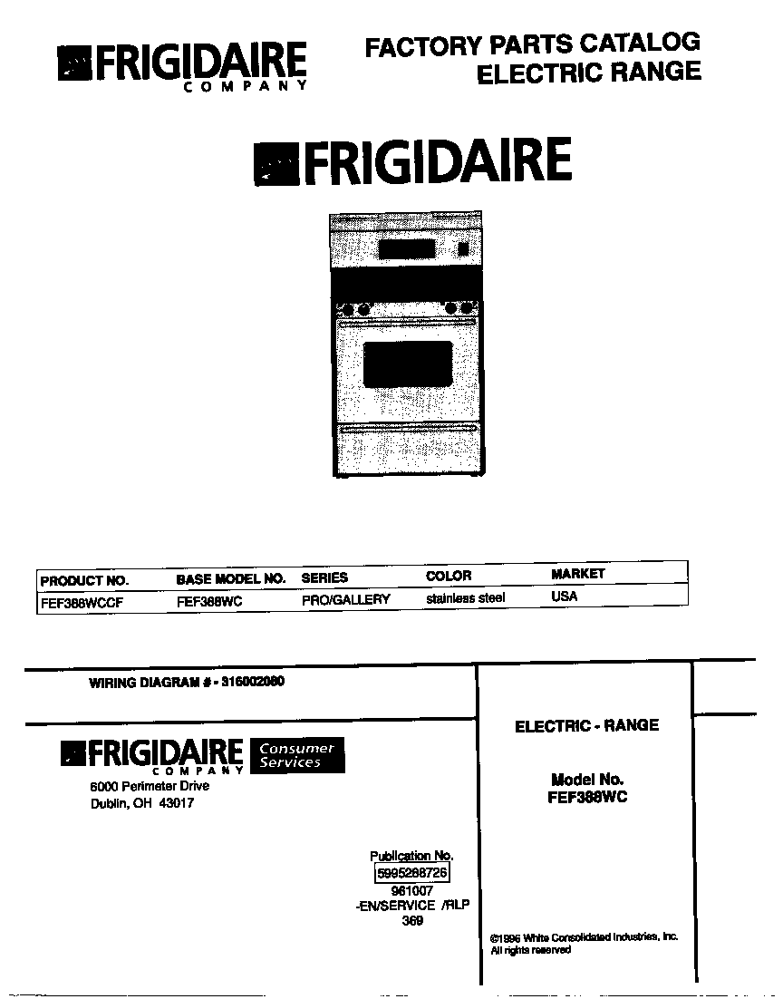 Frigidaire FEF388WCCF cover diagram