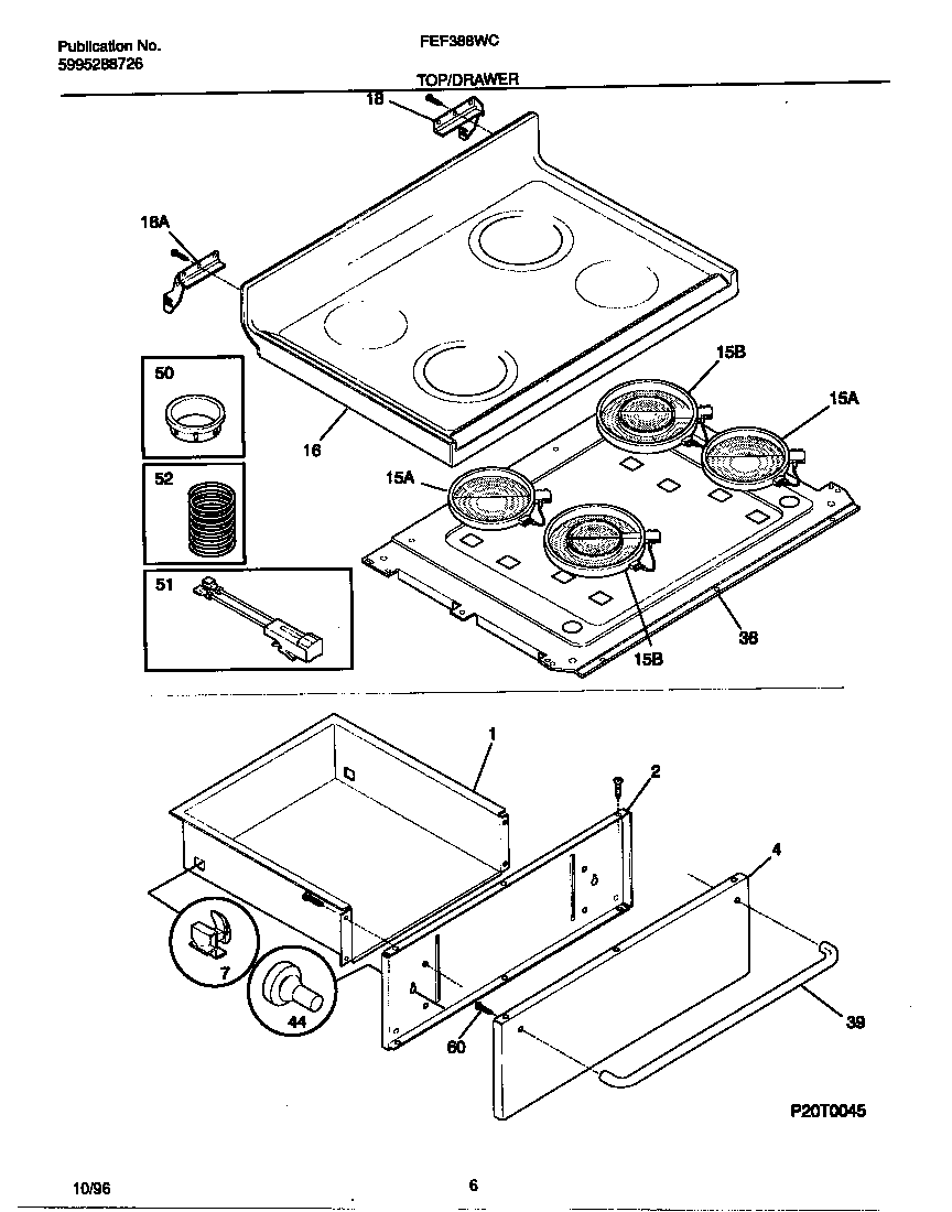 Frigidaire FEF388WCCF top/drawer diagram