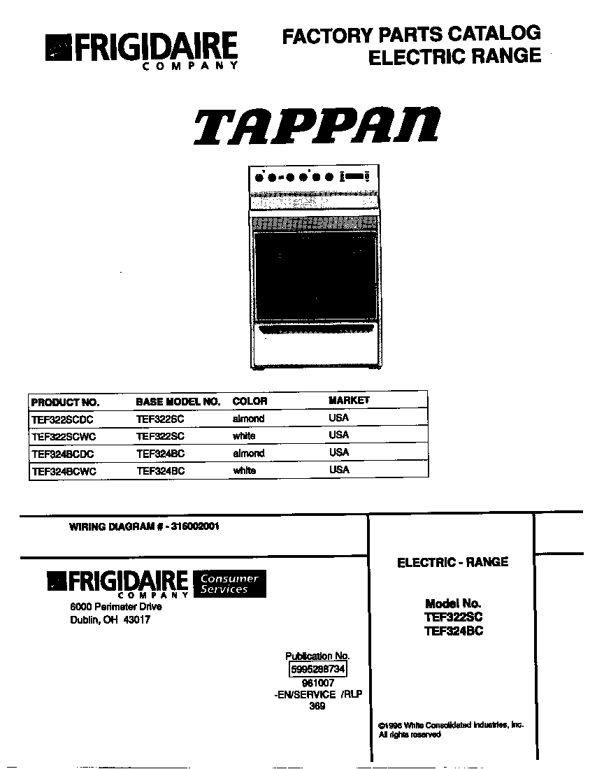 Tappan TEF322SCWC cover diagram