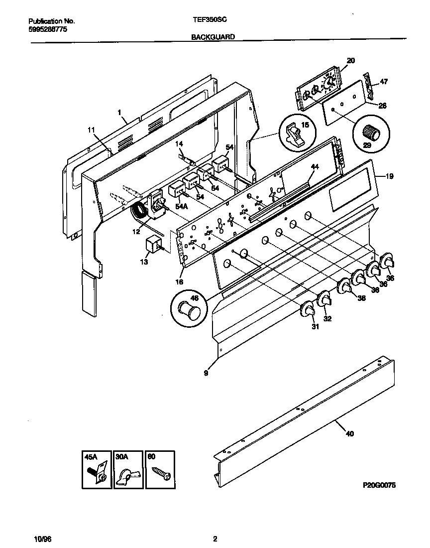 Tappan TEF350SCDC backguard diagram