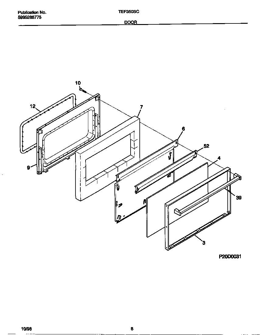 Tappan TEF350SCDC door diagram