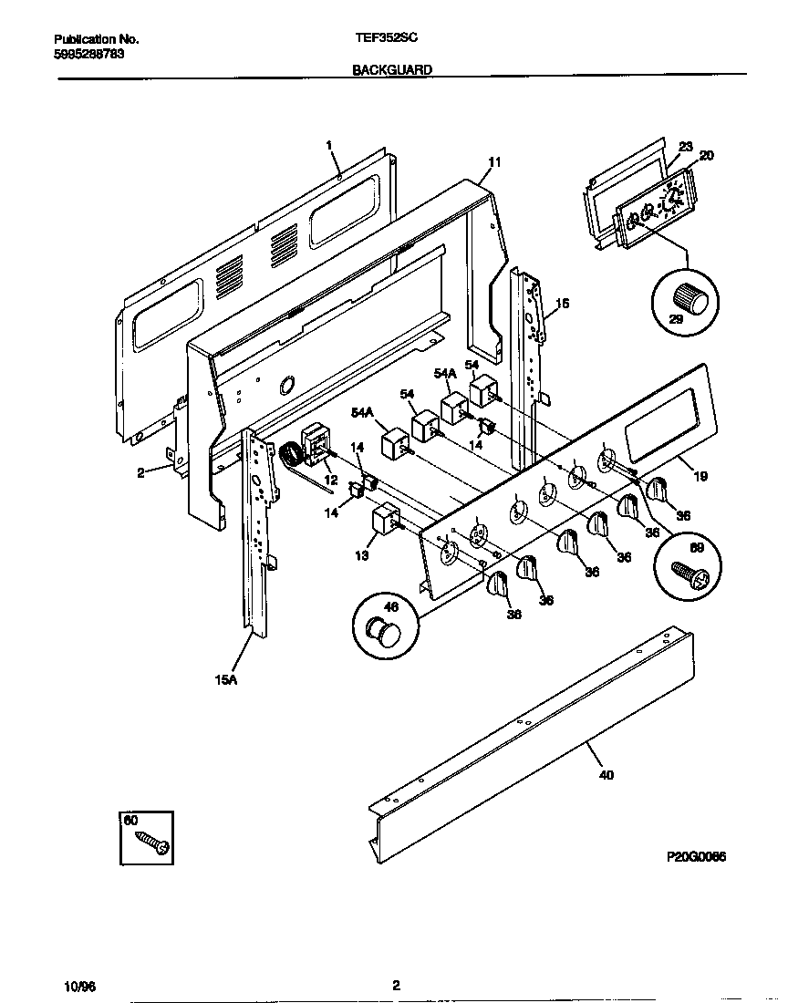 Tappan TEF352SCWC backguard diagram