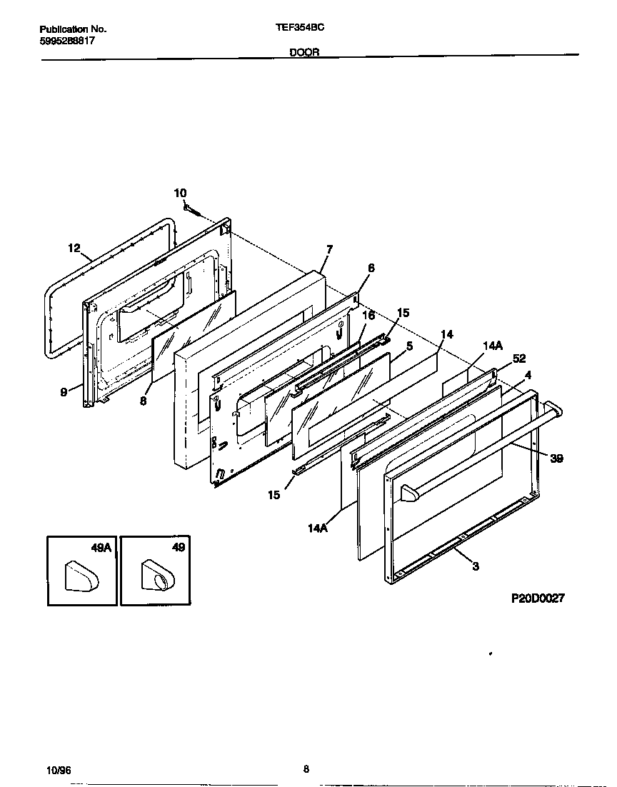Tappan TEF354BCWC door diagram