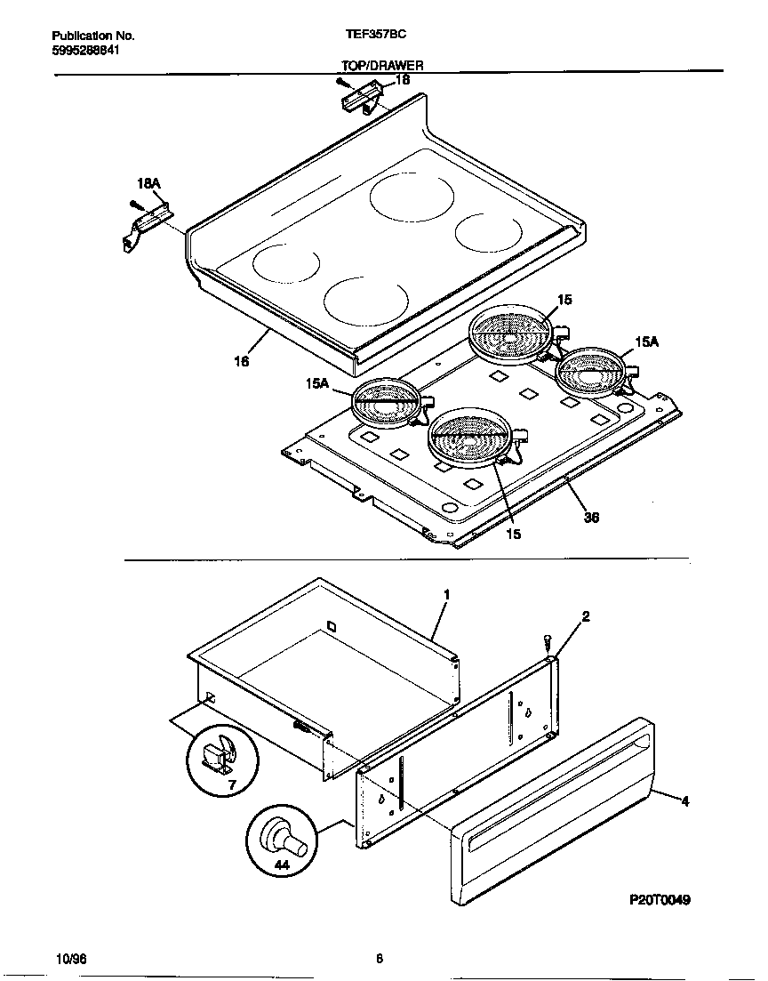 Tappan TEF357BCDC top/drawer diagram