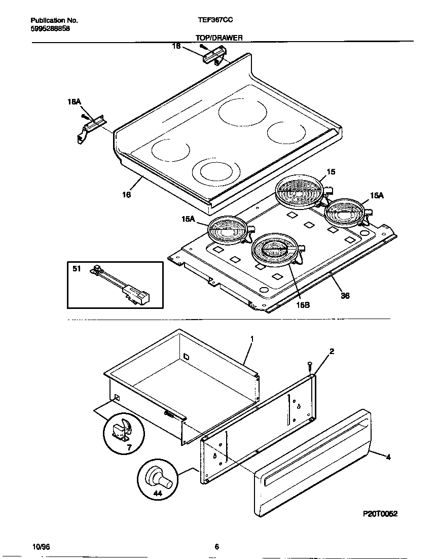 Tappan TEF367CCTC top/drawer diagram