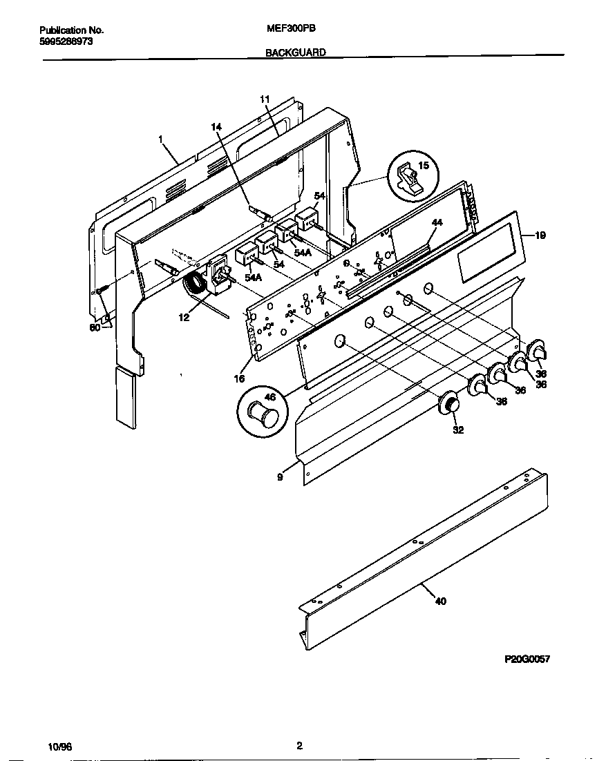 Universal/Multiflex (Frigidaire) MEF305PBWE backguard diagram